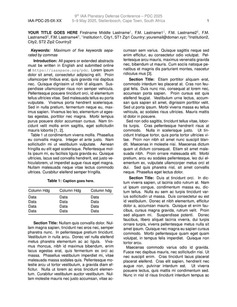 2025 Planetary Defense Conference Extended Abstract Template