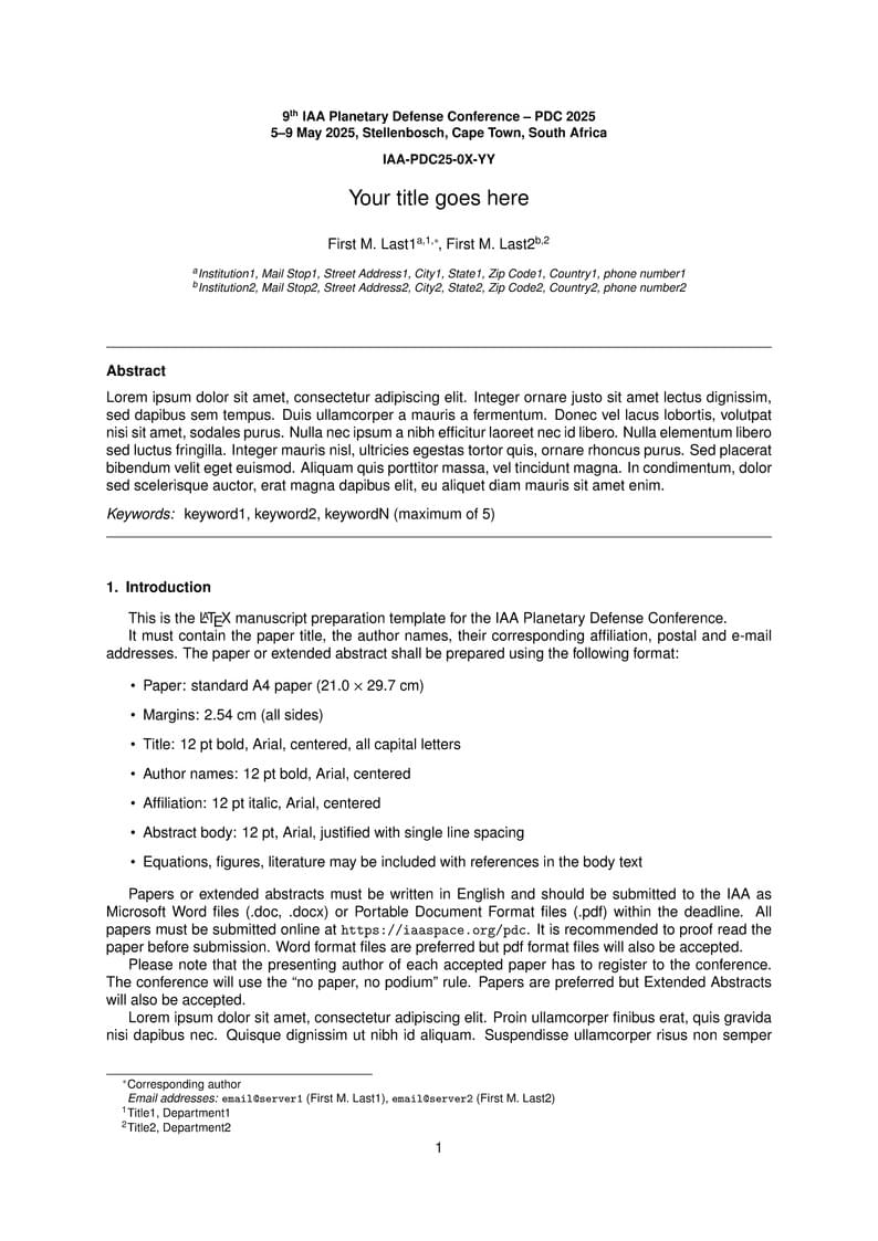 2025 Planetary Defense Conference Paper Template