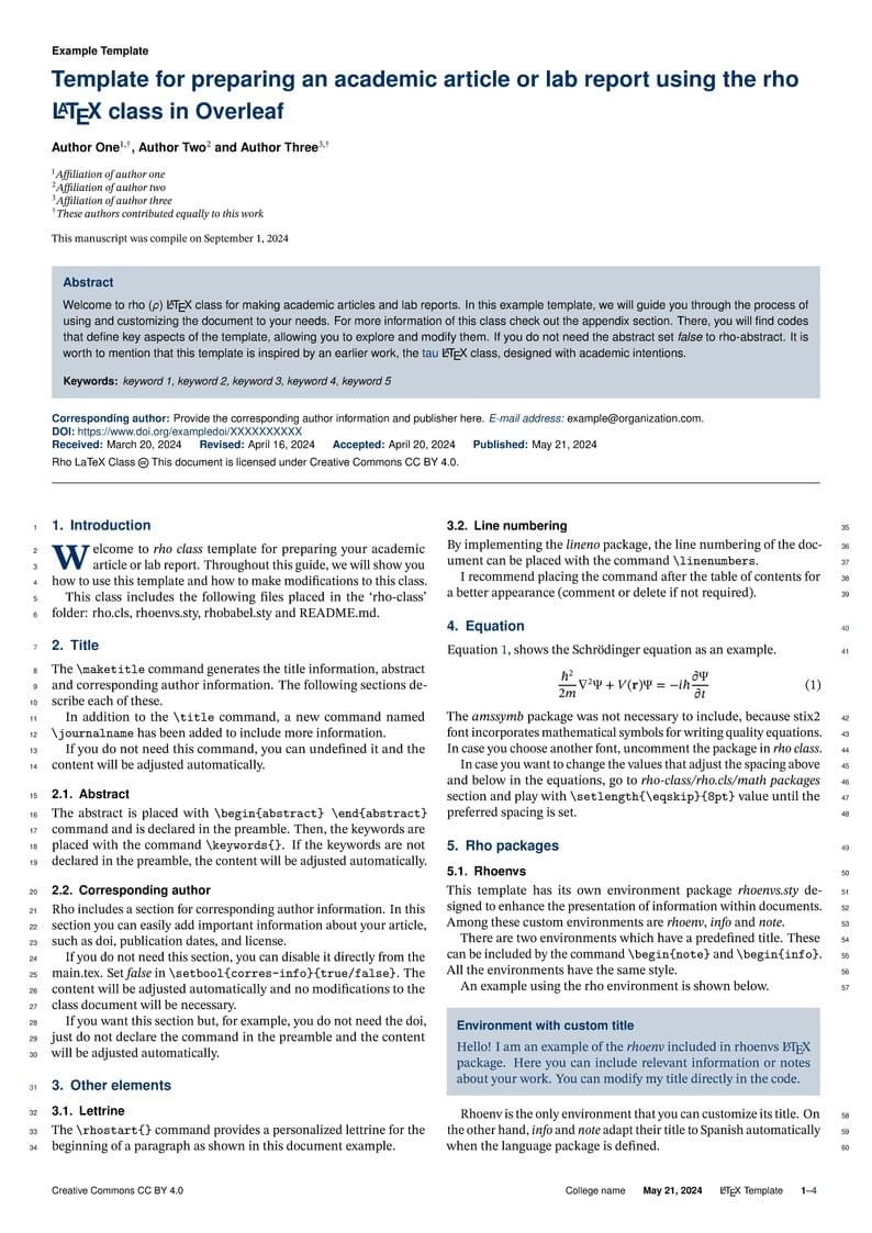 Rho Class - Academic Article Template