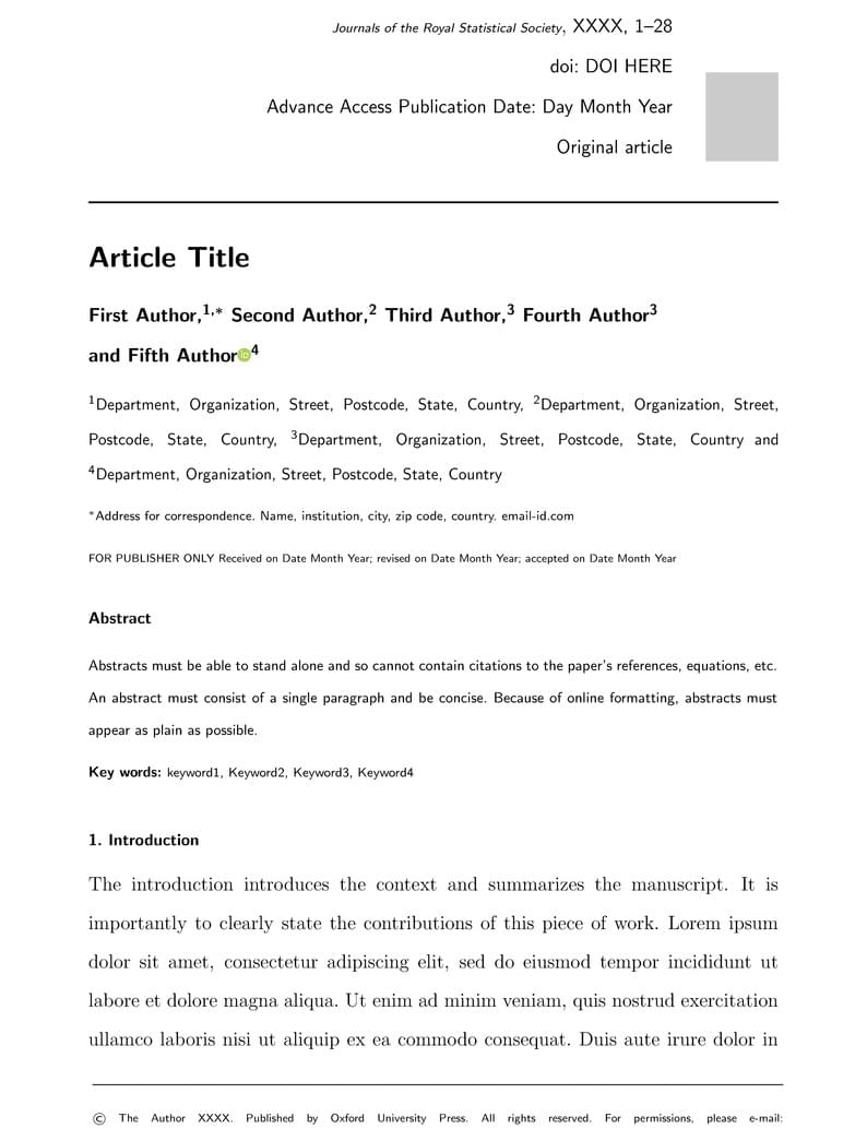 Template for Journal of the Royal Statistical Society