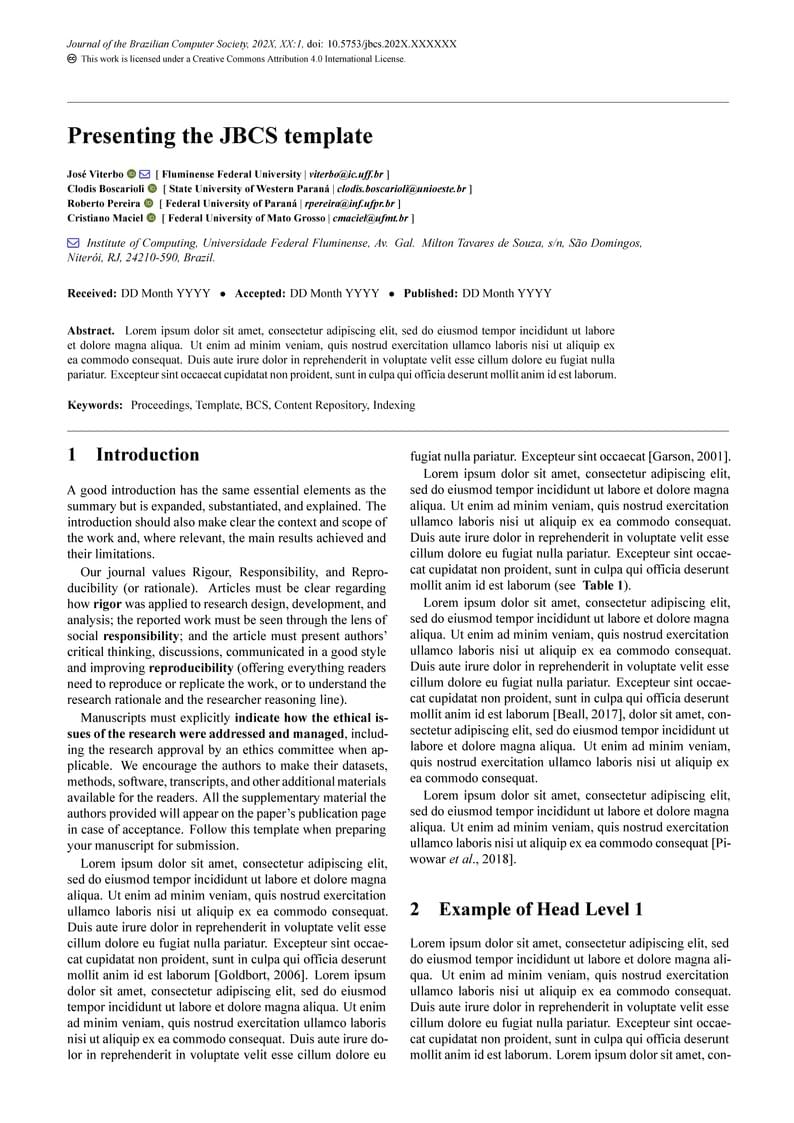 Journal of the Brazilian Computer Society (JBCS) Template