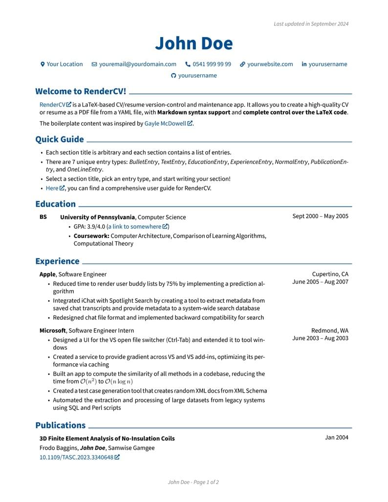 RenderCV Classic Theme