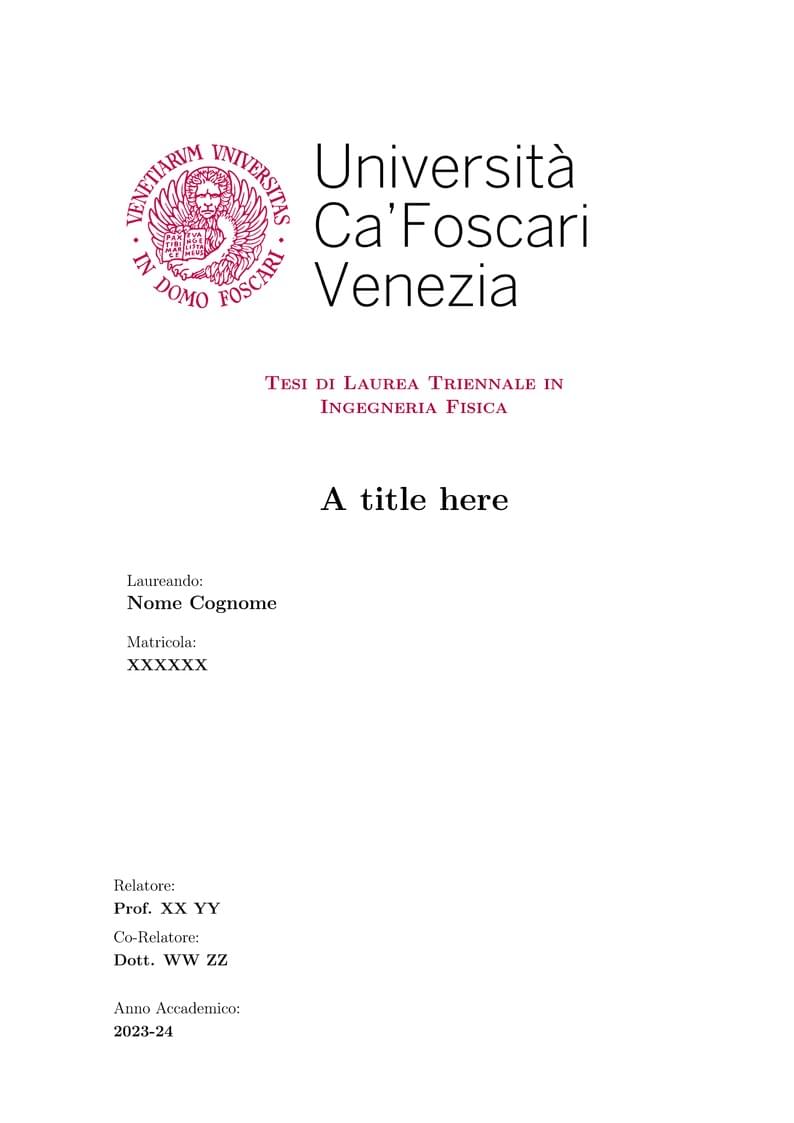 Università Ca' Foscari Venezia - Modello tesi triennale