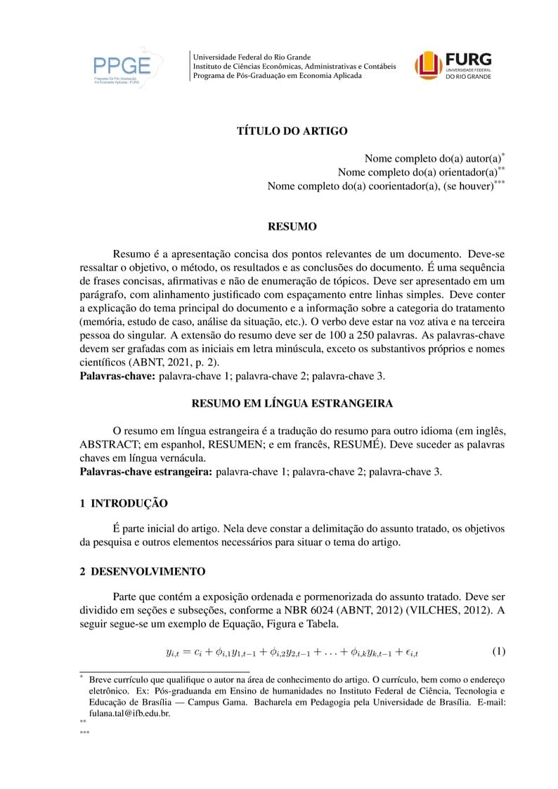 Modelo de Artigo Científico - PPGE/FURG