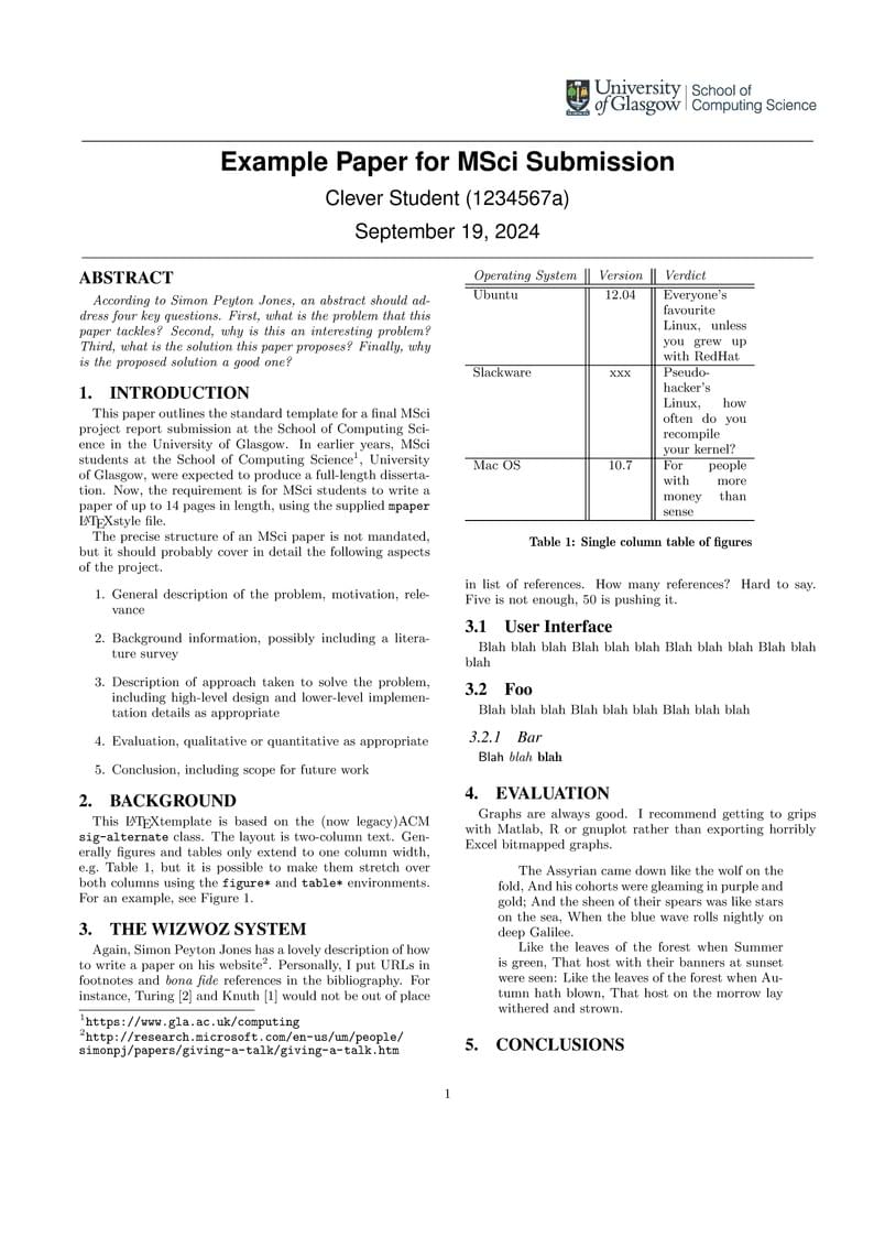 University of Glasgow Level 4 Software Engineering Year Placement Project Template