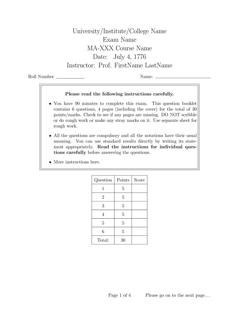 Exam template with solutions