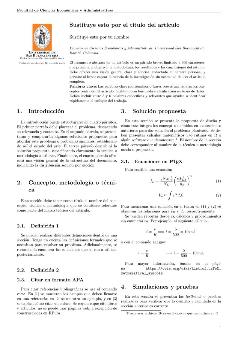Universidad San Buenaventura,  FCE Artículo