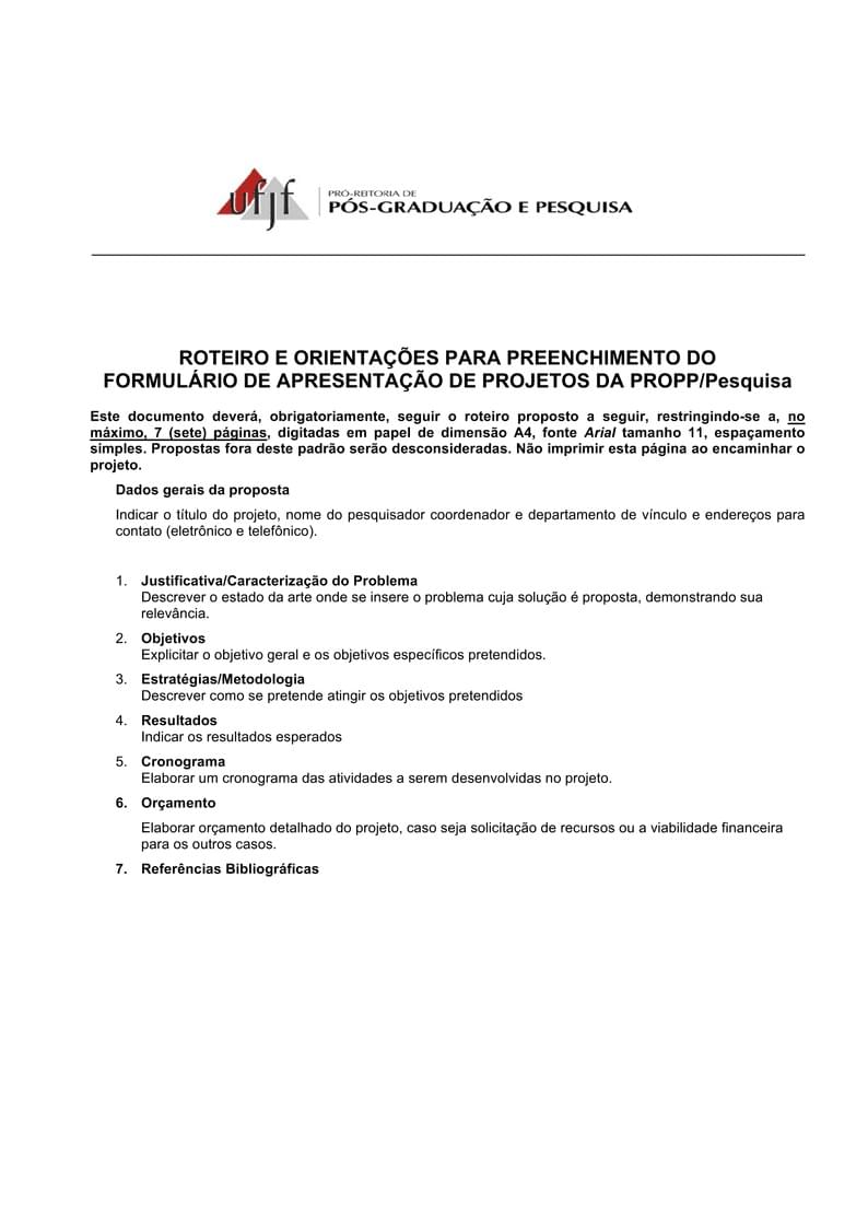 Modelo Apresentação de Projeto PROPP/UFJF