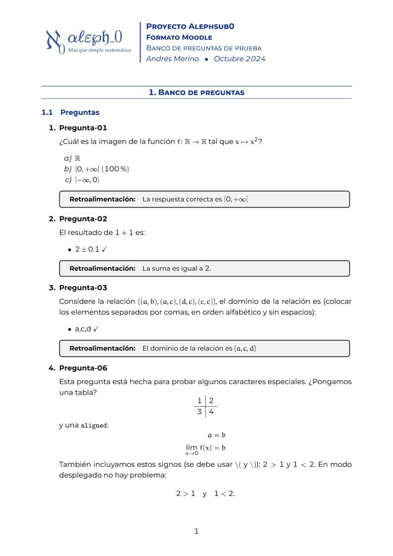 Ejemplo de Banco de preguntas para exportar a Moodle