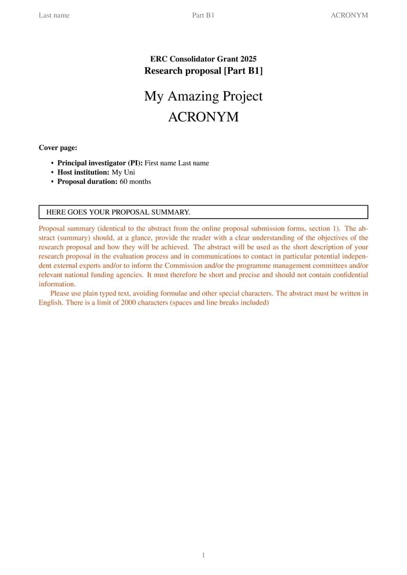 ERC Research Grant Template