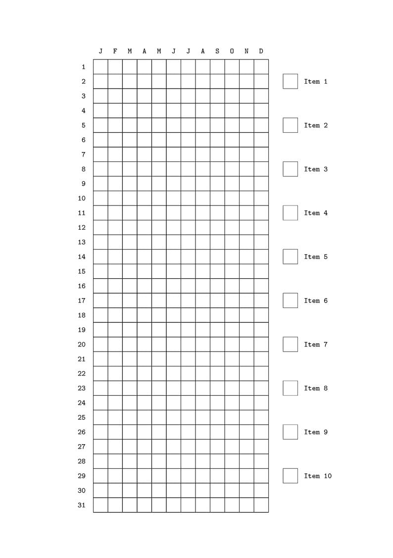Yearly Tracker Grid