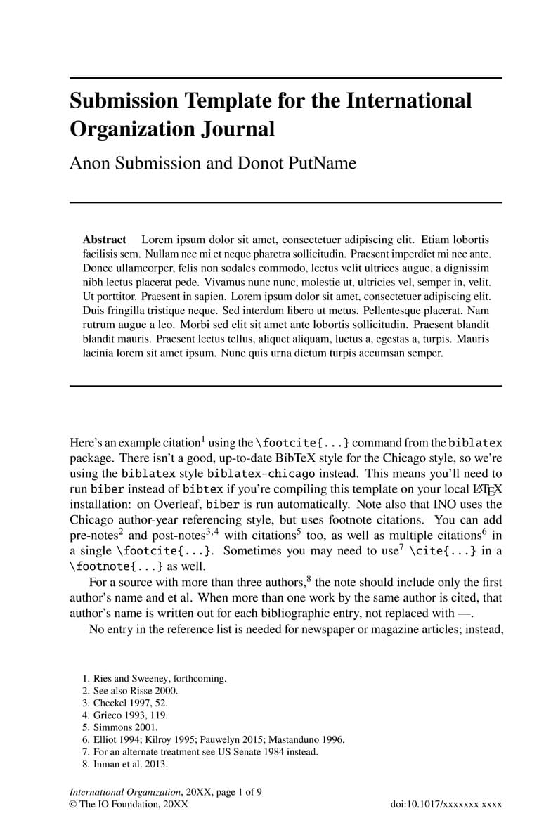 INO - LaTeX Template for Submissions to the International Organization Journal