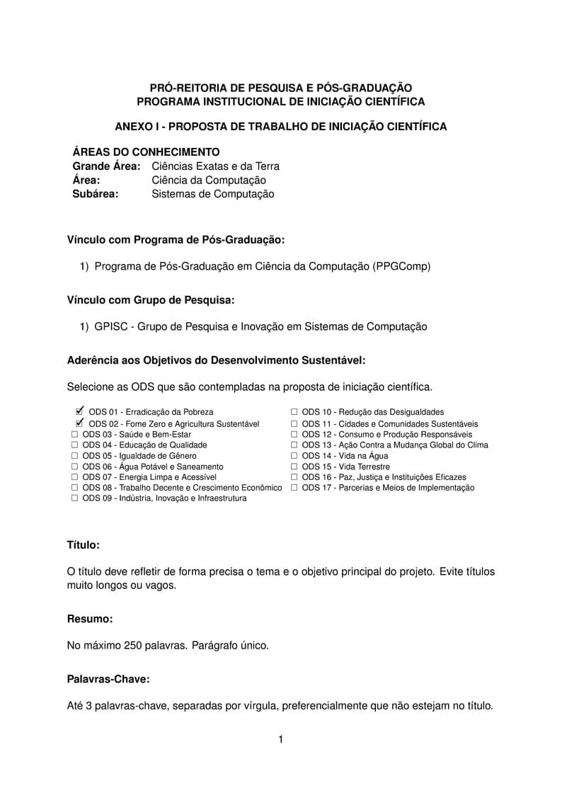 Modelos de Projeto e Relatório PIBIC Unioeste