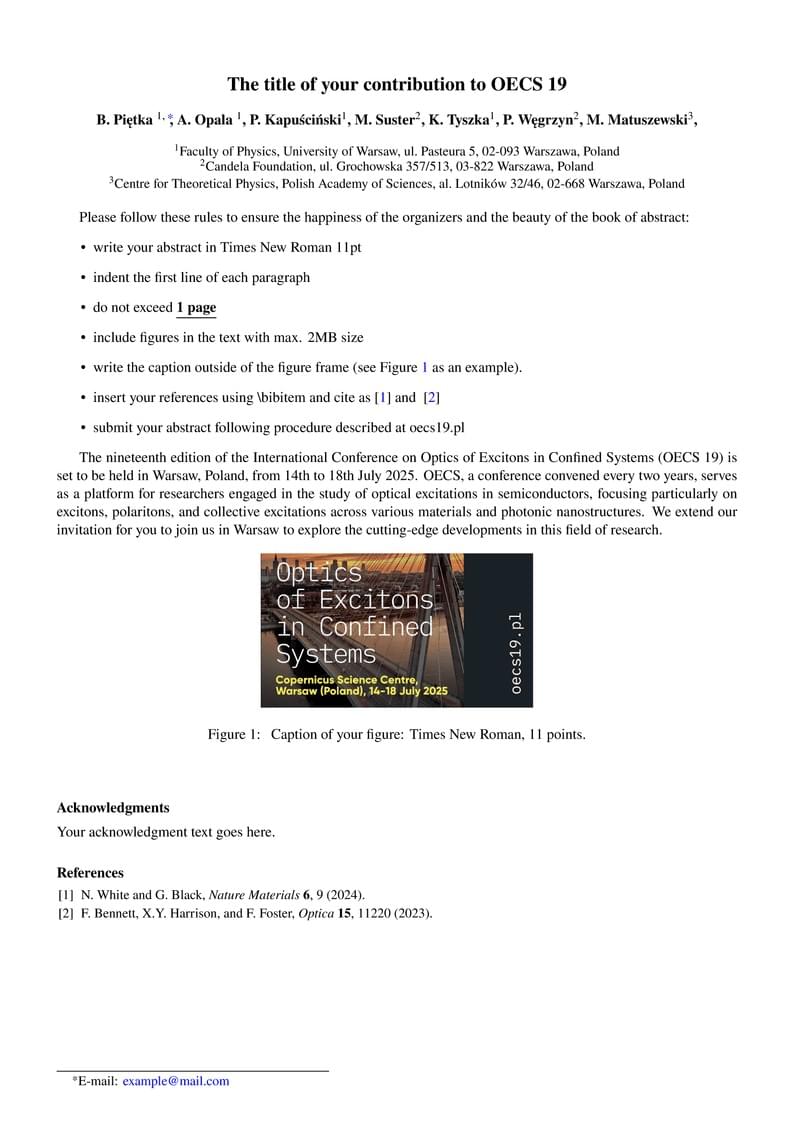 Abstract template for OECS'19