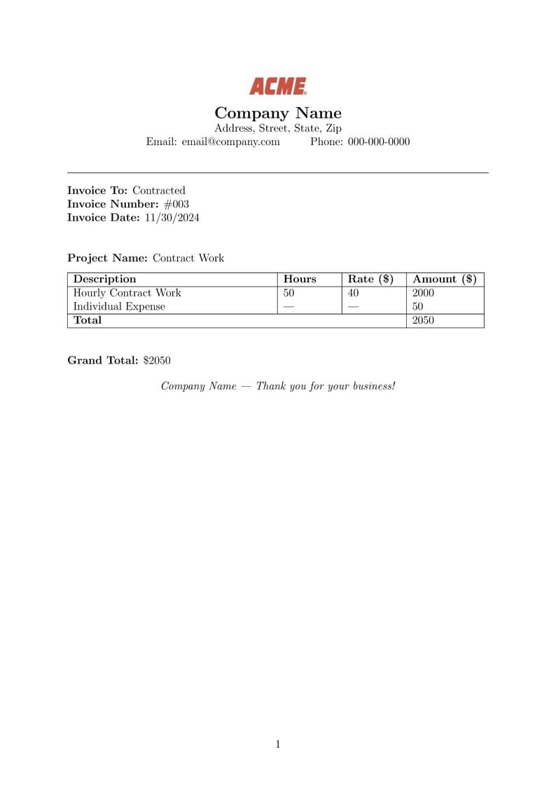 Contractor Invoice Template