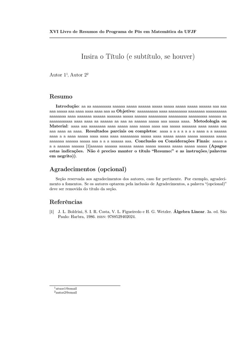 Modelo para Submissão de Resumos para o PPGM - XVI 2025