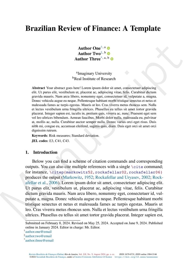 Brazilian Review of Finance: A Template