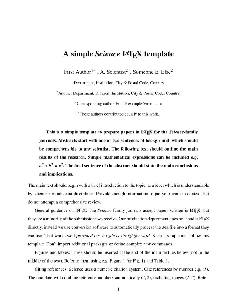 LaTeX Template for Science-family journals