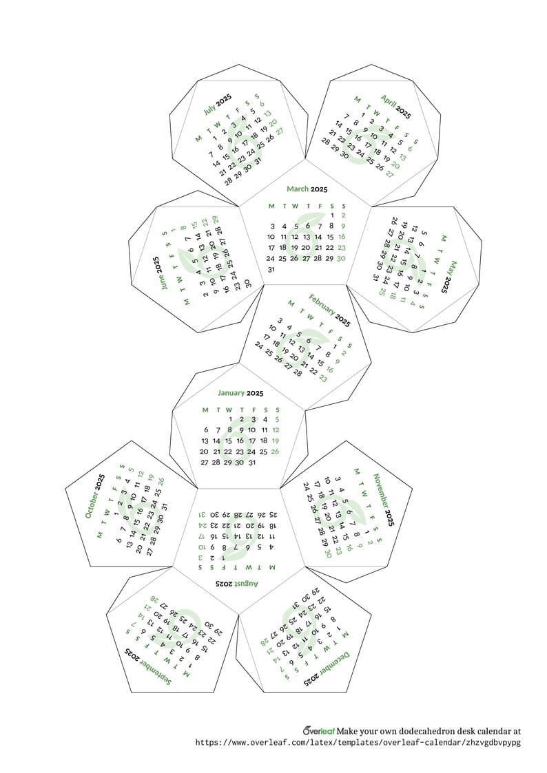 Overleaf-themed dodecahedron calendar