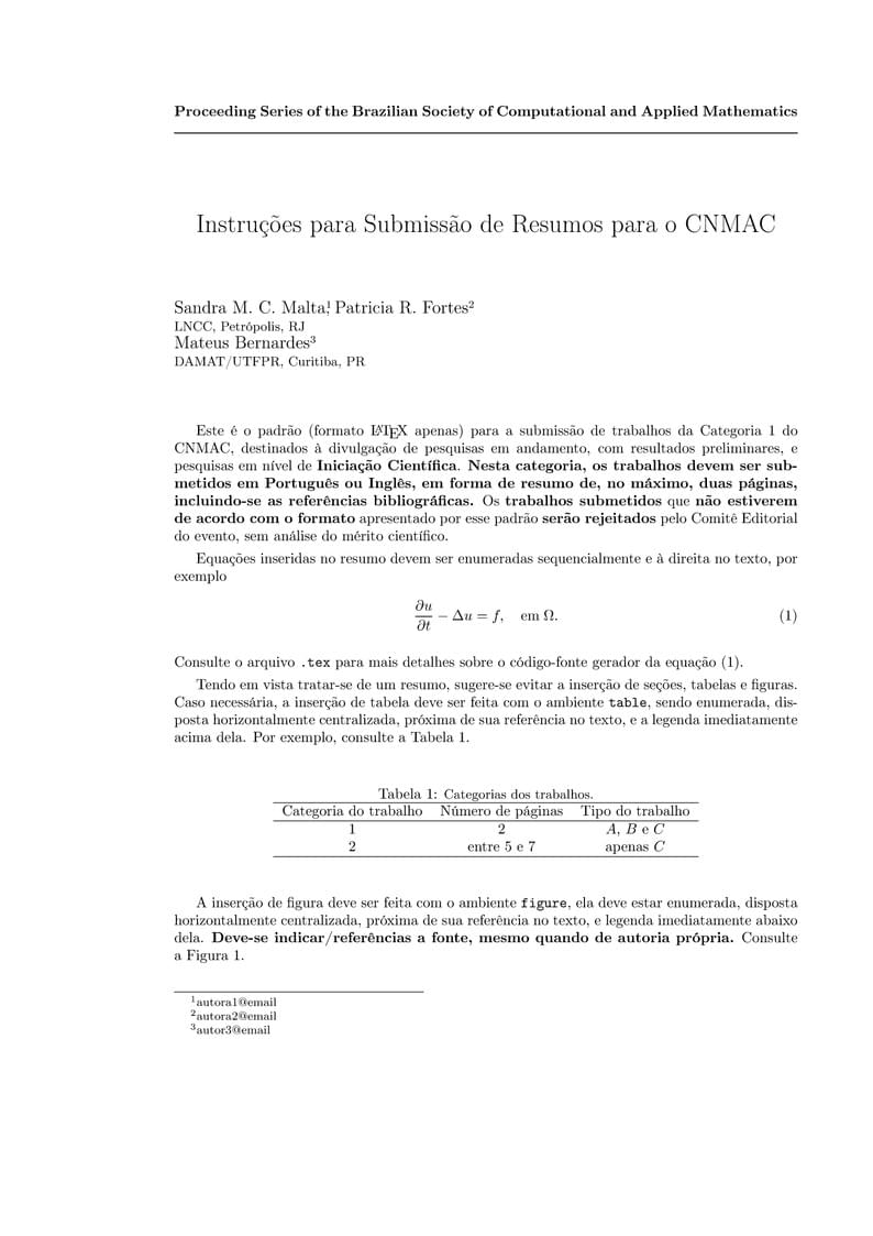 Modelo para Submissão de Resumos para o CNMAC 2025