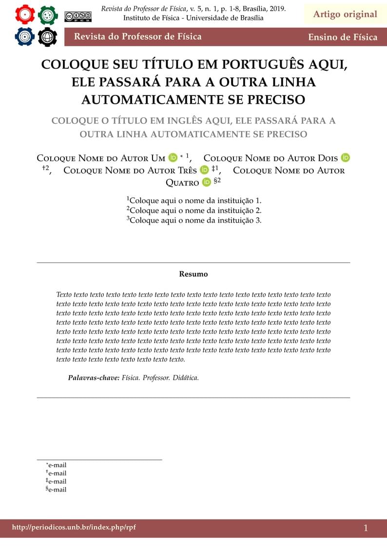 Modelo de artigo para Revista do Professor de Física