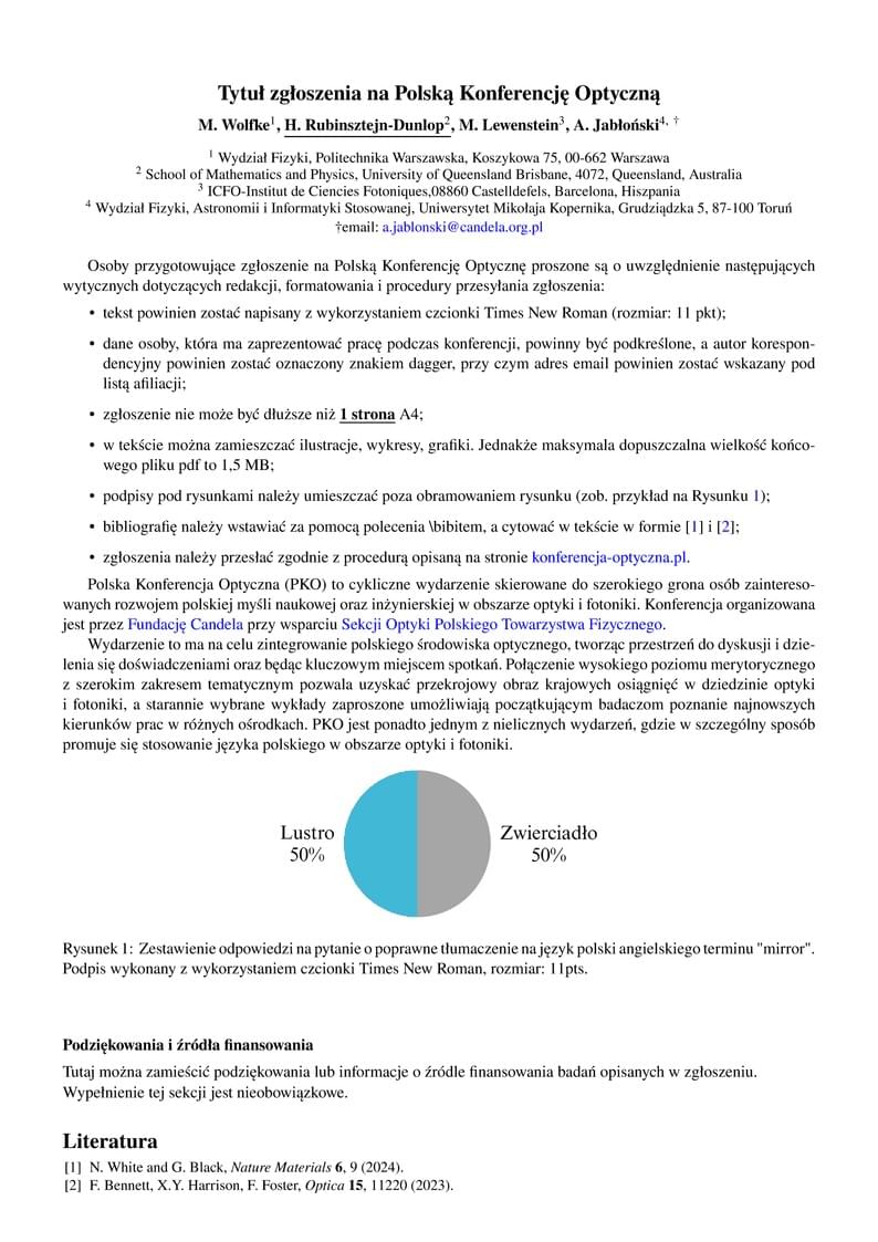 Szablon zgłoszenia na Polską Konferencję Optyczną