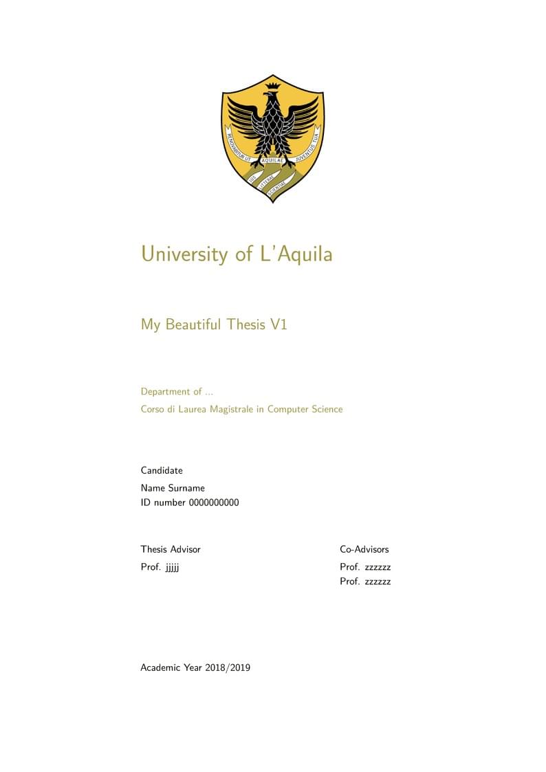 University of L' Aquila - bachelor's, master's and PhD's thesis template.