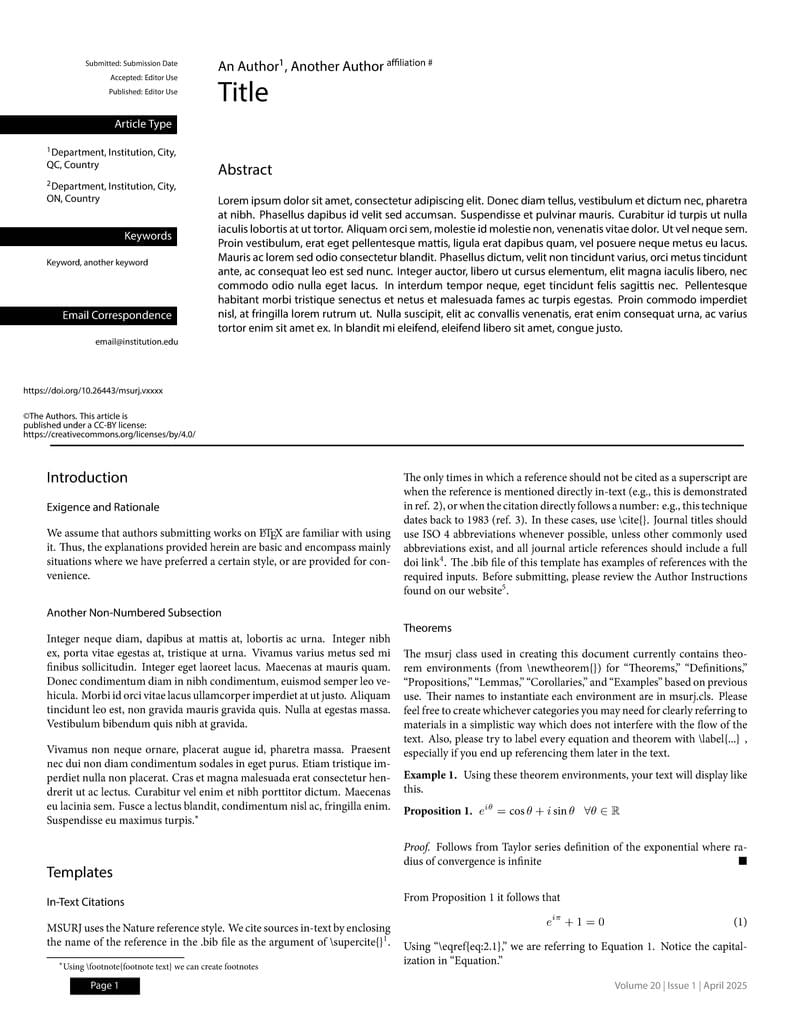Template for Submission to McGill Science Undergraduate Research Journal (MSURJ)