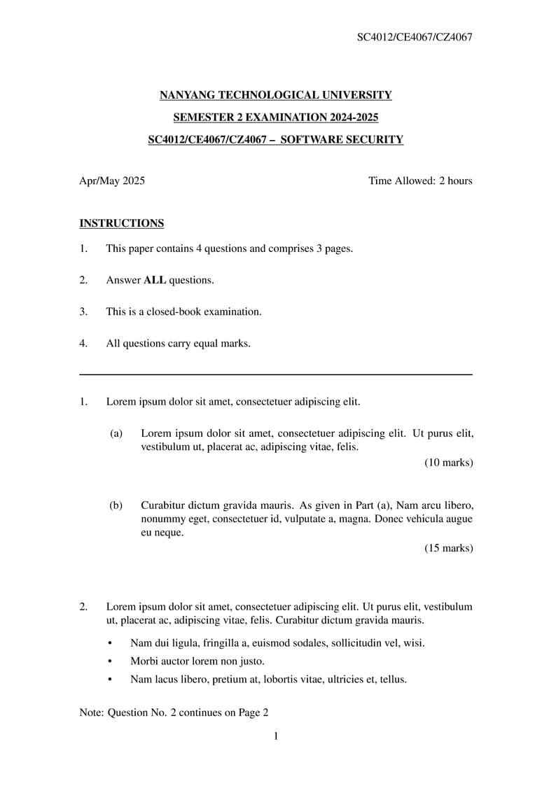 NTU Exam Paper Template