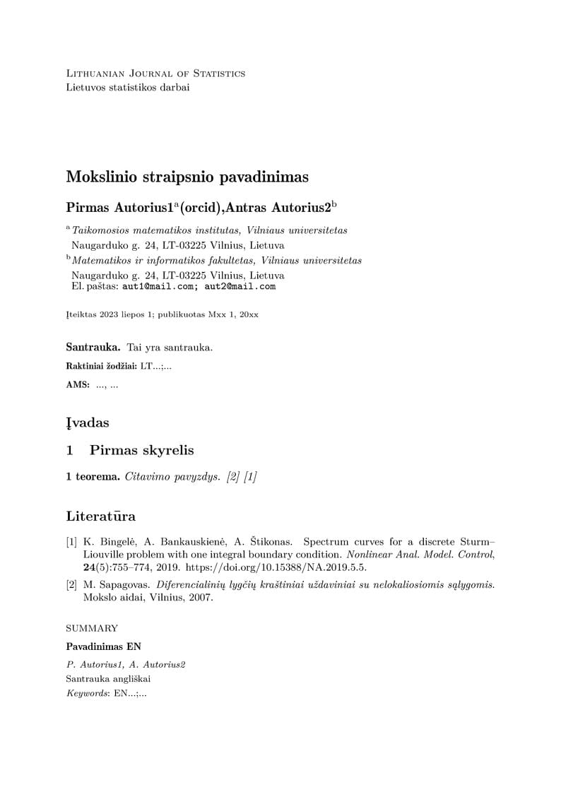 Template for Lithuanian Journal of Statistics (LT)
