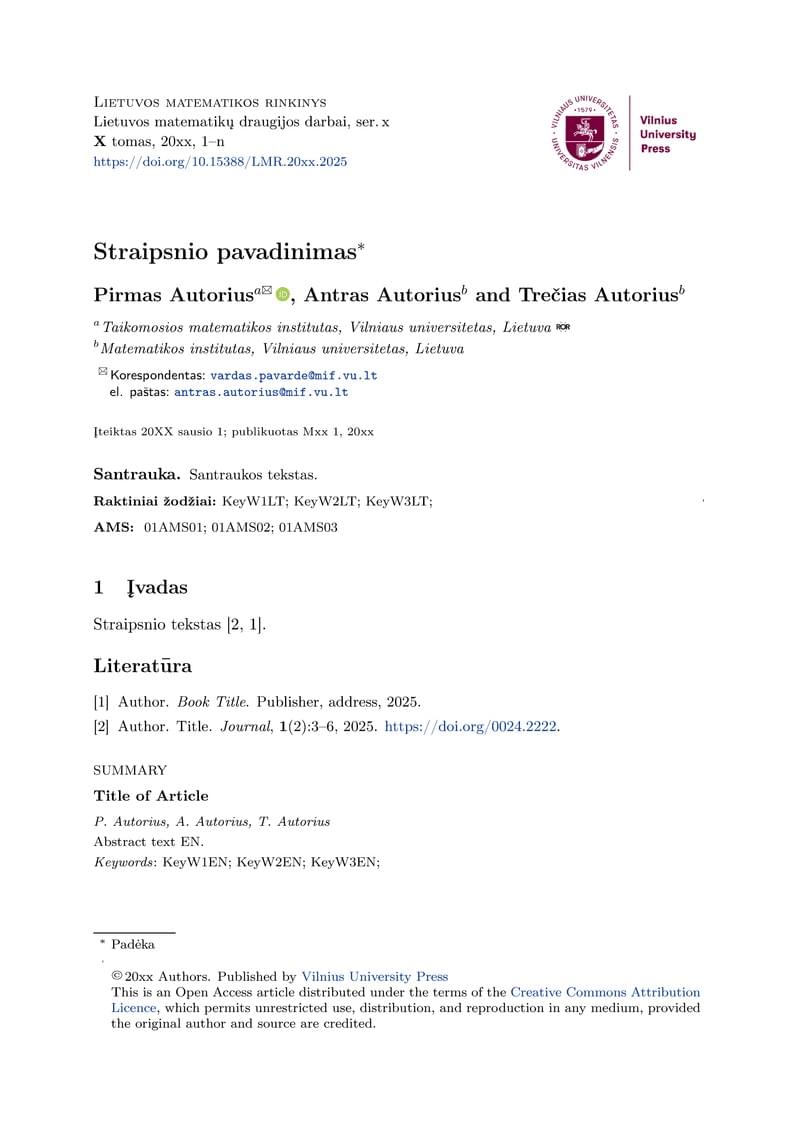Template for Lietuvos matematikos rinkinys (serija B)