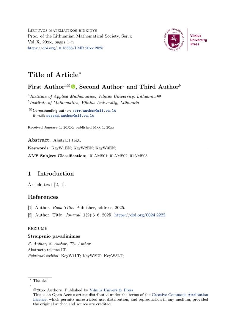 Template for Lietuvos matematikos rinkinys (serija A)
