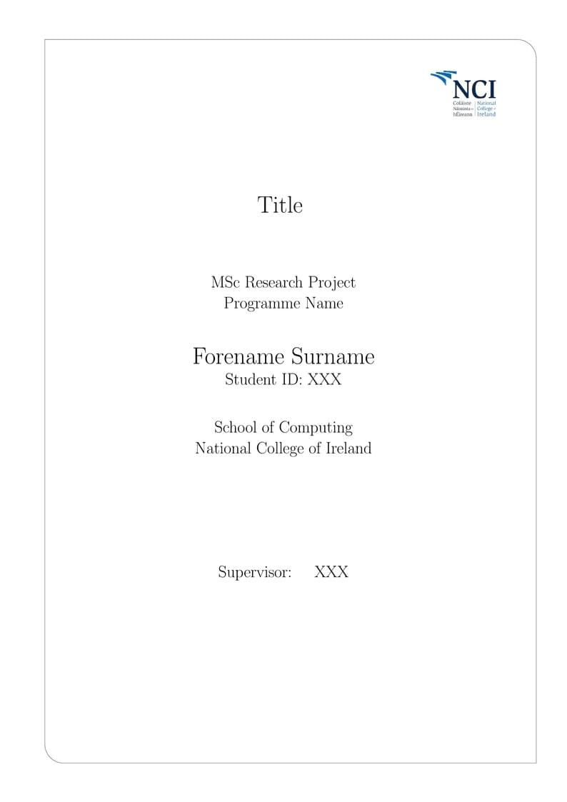 National College of Ireland MSc Project Report Template