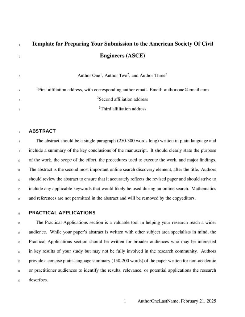 Template for Preparing Your Submission to the American Society Of Civil Engineers (ASCE)