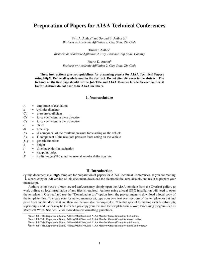 Preparation of Papers for AIAA Technical Conferences