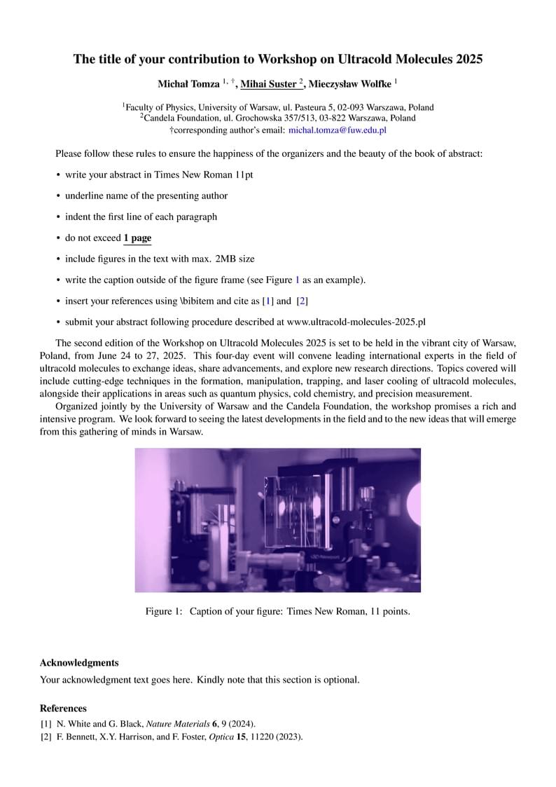 Abstract template for the Workshop on Ultracold Molecules 2025