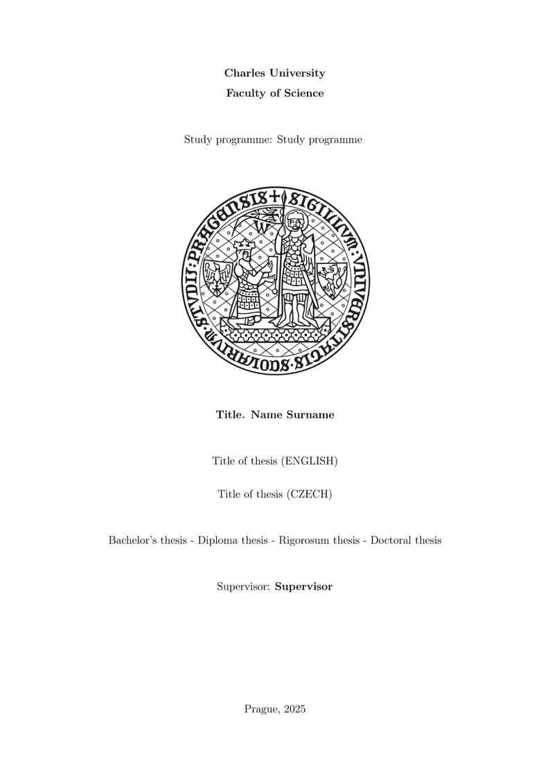 Charles University in Prague, Faculty of Science, Thesis template (English version)