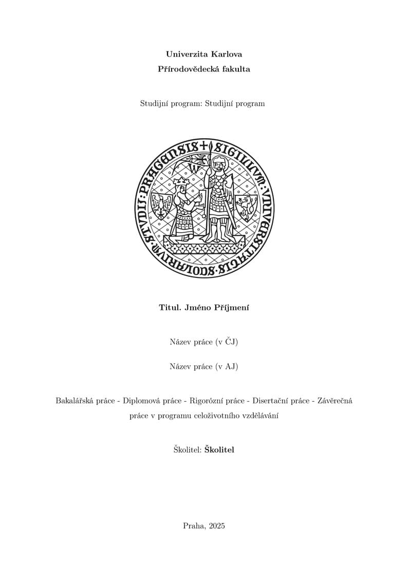 Univerzita Karlova v Praze, Přírodovědecké fakulta, Šablona pro závěrečné práce
