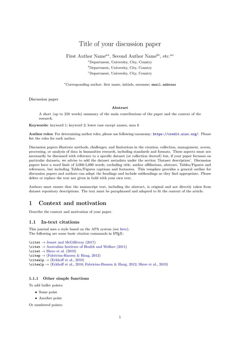 JOHD discussion paper template