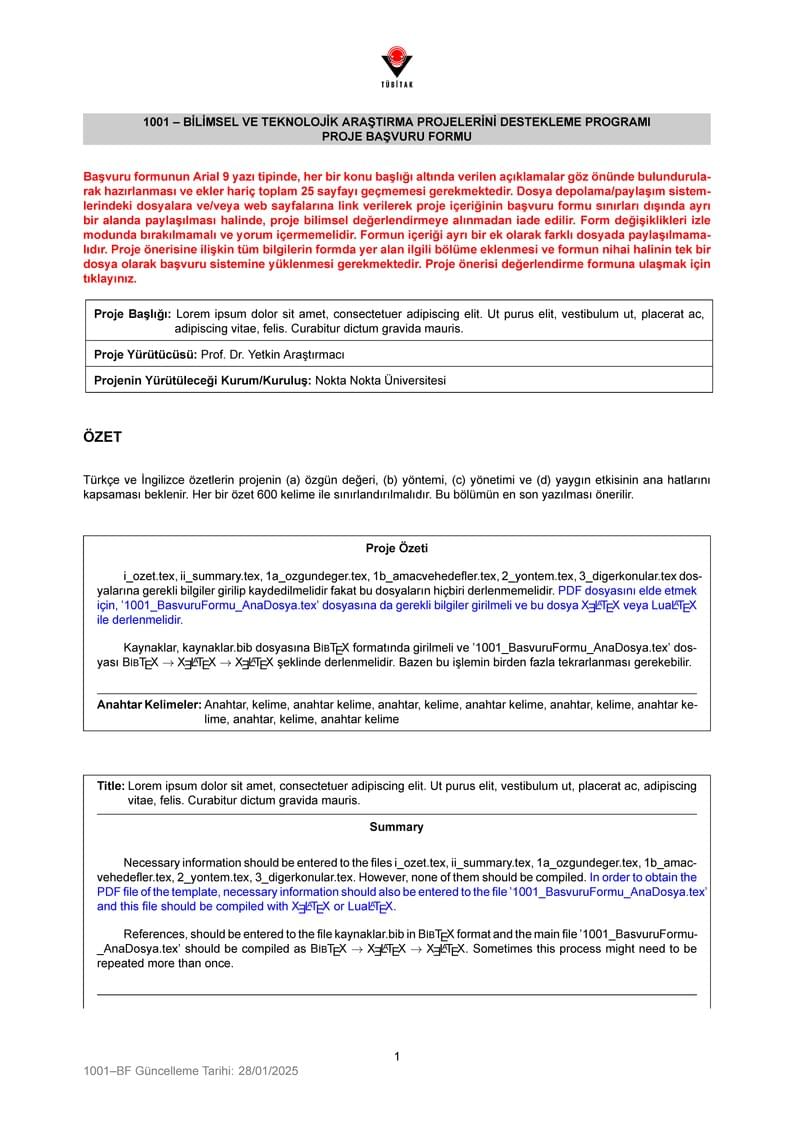 TÜBİTAK-1001-Başvuru-Formu
