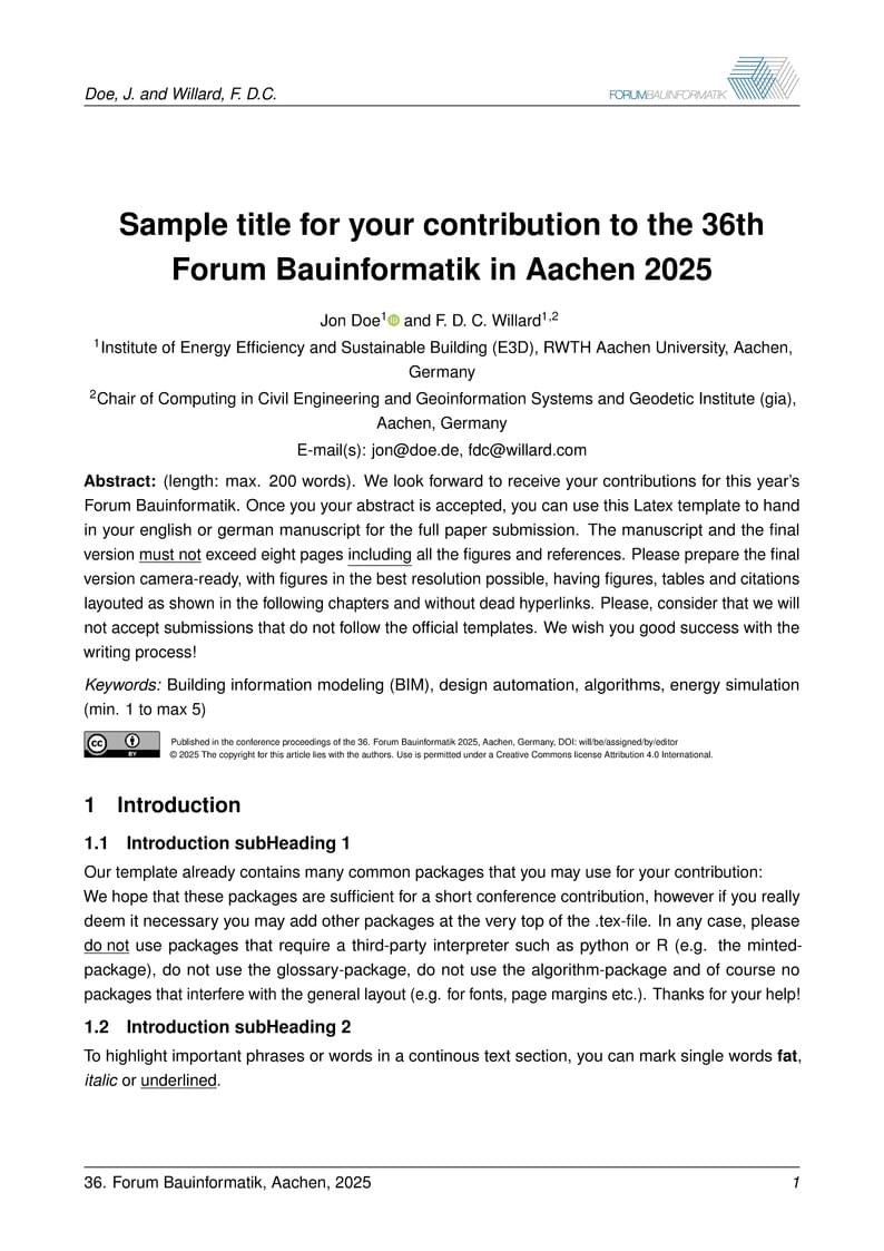 Forum Bauinformatik 2025 - LaTeX Template