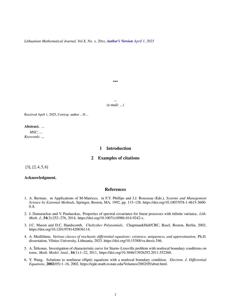 Template for Lithuanian Mathematical Journal