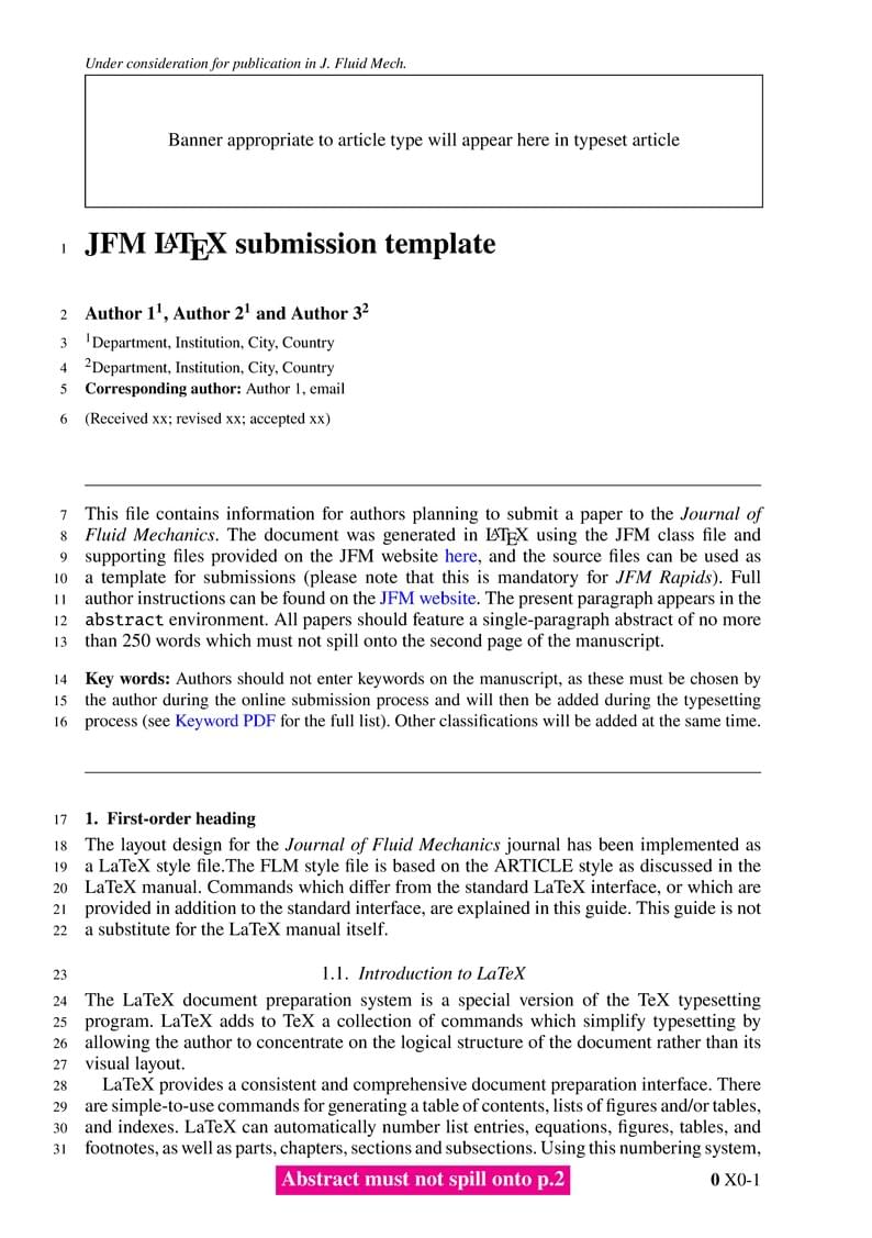 JFM – LaTeX Template for Journal of Fluid Mechanics