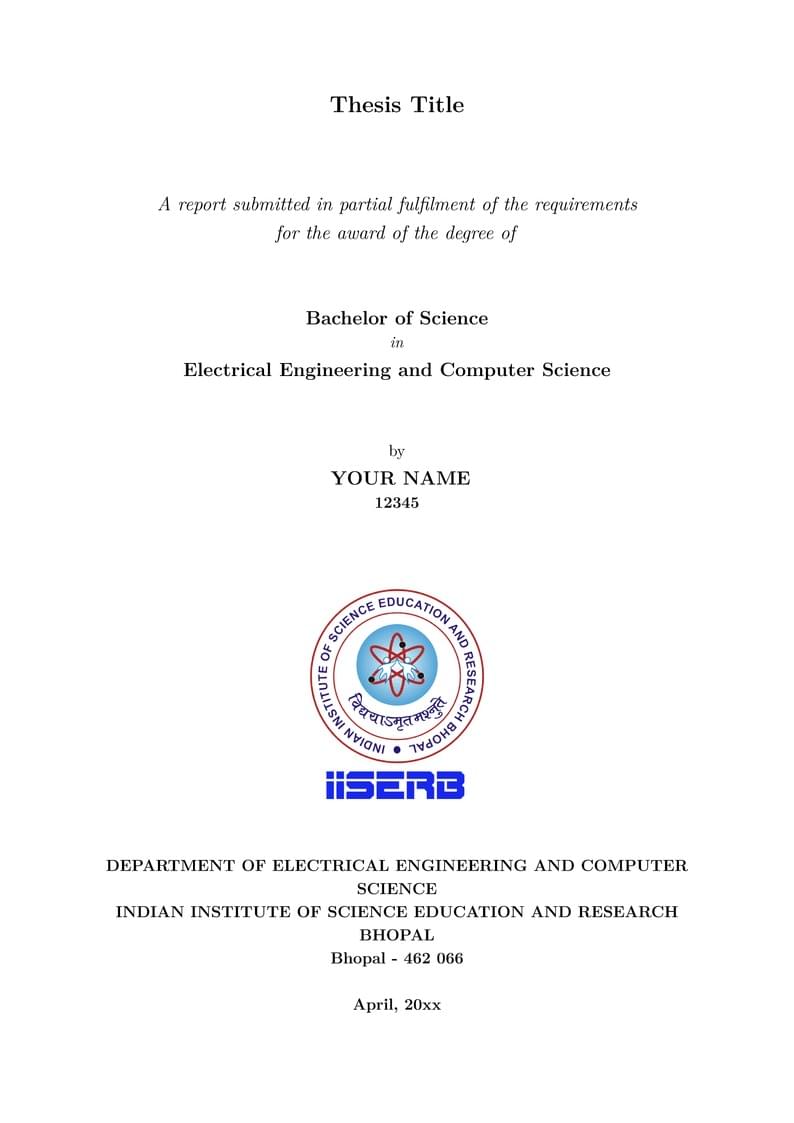 BS Thesis Format - IISER Bhopal