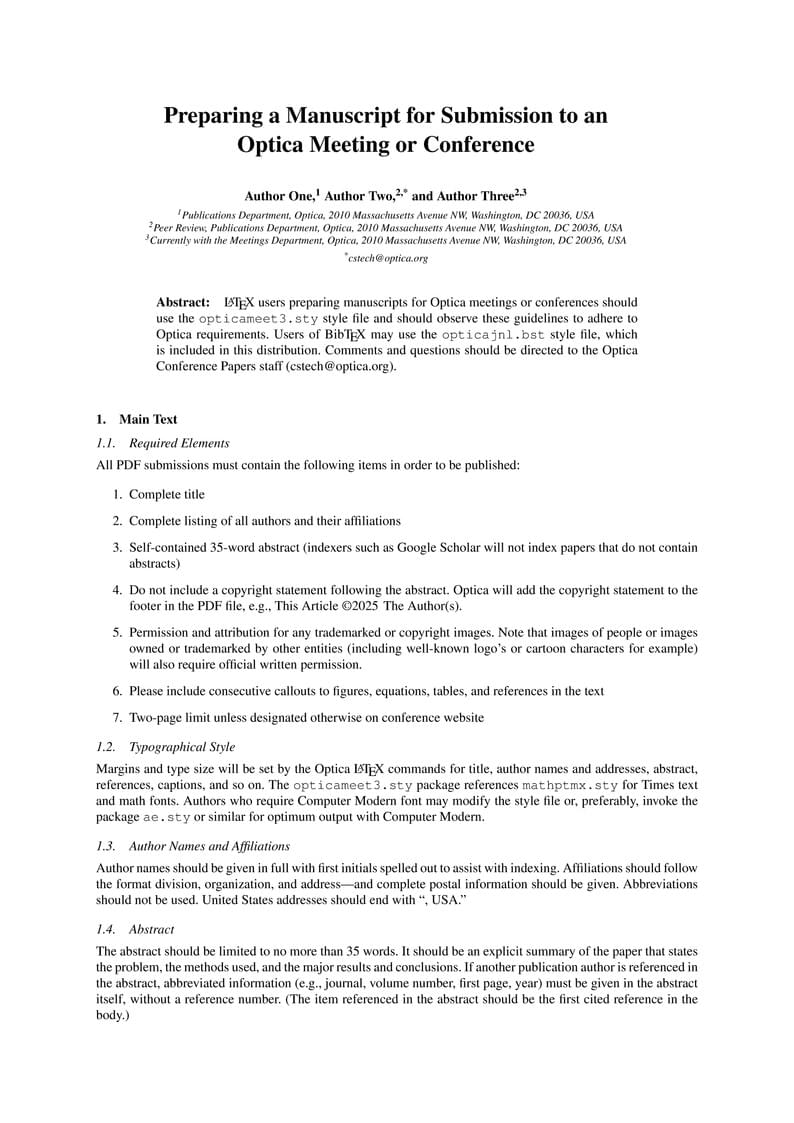 Preparing a Manuscript for Submission to an Optica Meeting or Conference