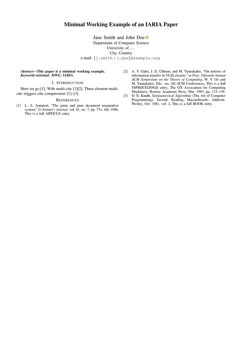 IARIA: MWE Example of a Contribution for IARIA Conferences