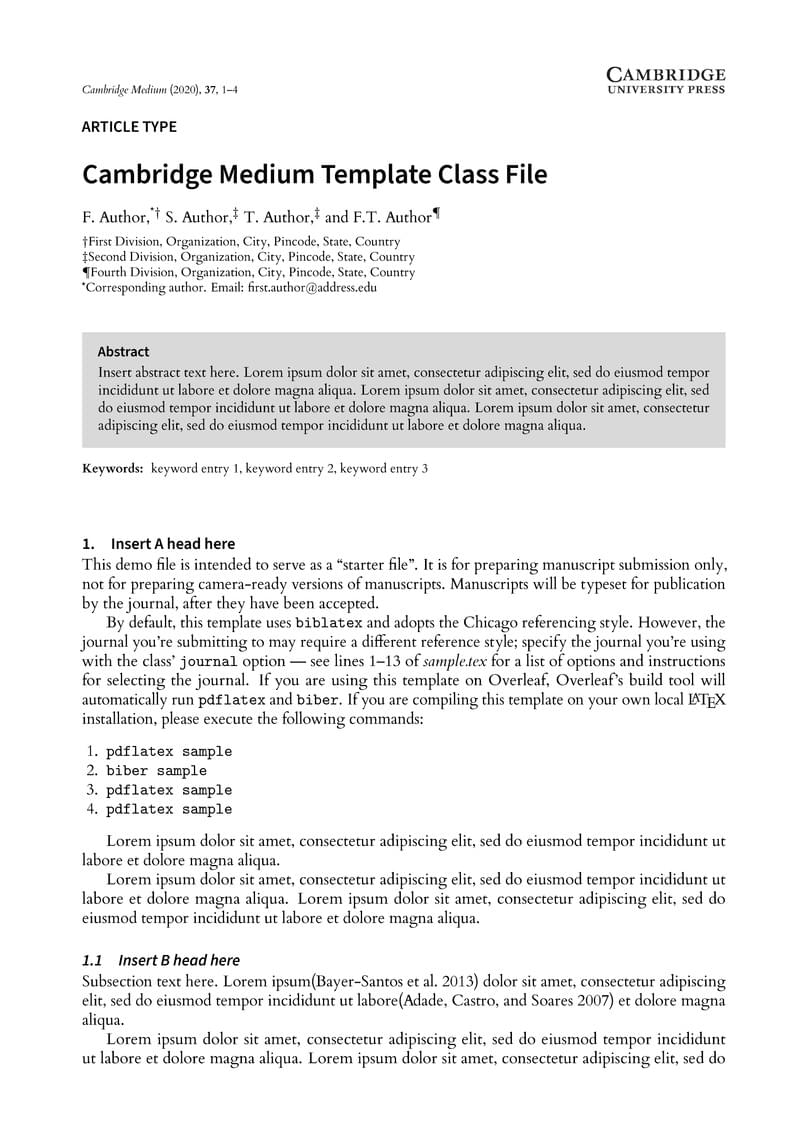 Cambridge Medium Template Class File