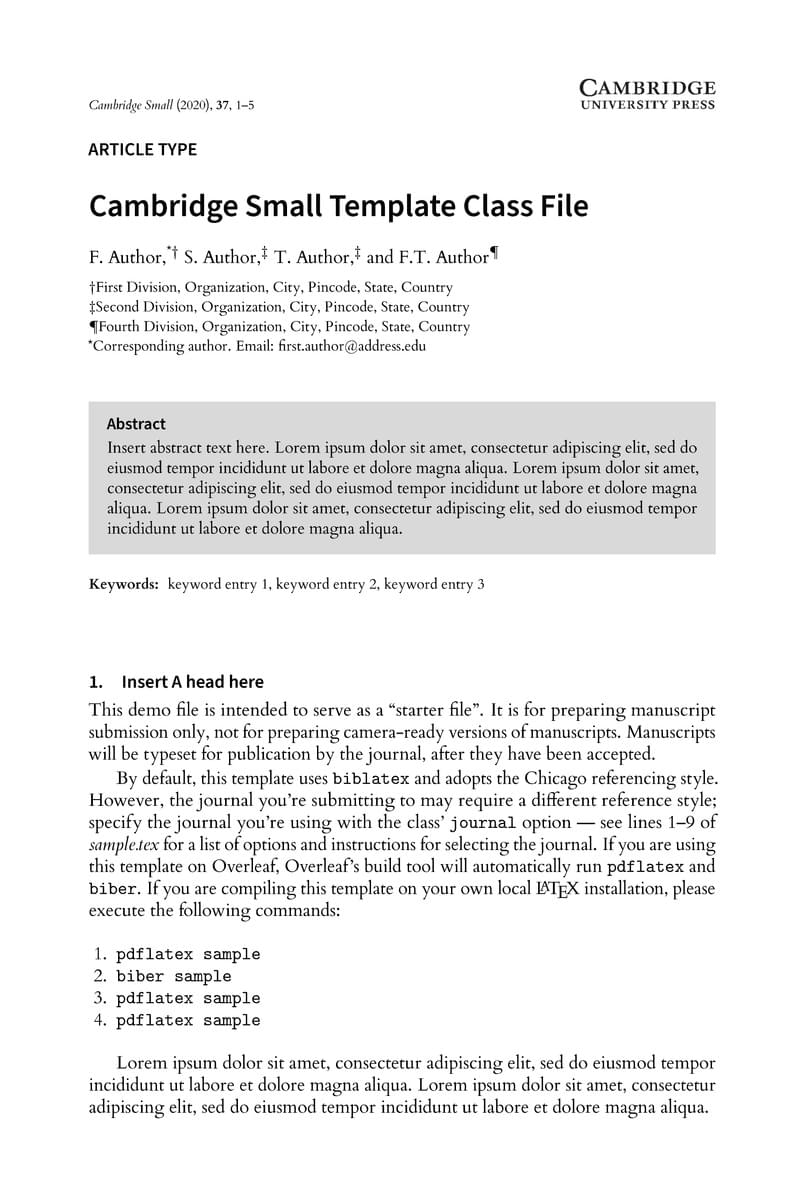 Cambridge Small Template Class File