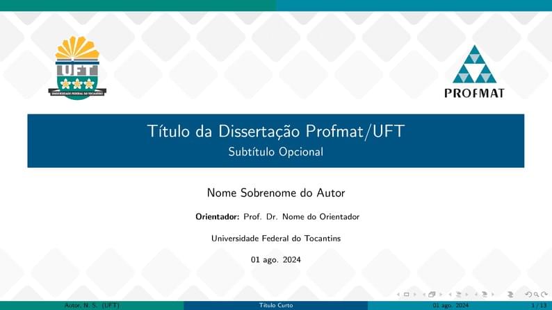 Modelo de apresentação de slides PROFMAT - UFT