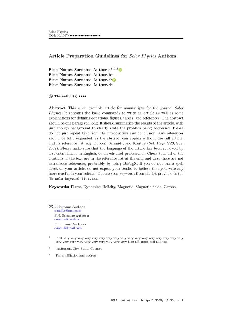 Manuscript Template for Solar Physics